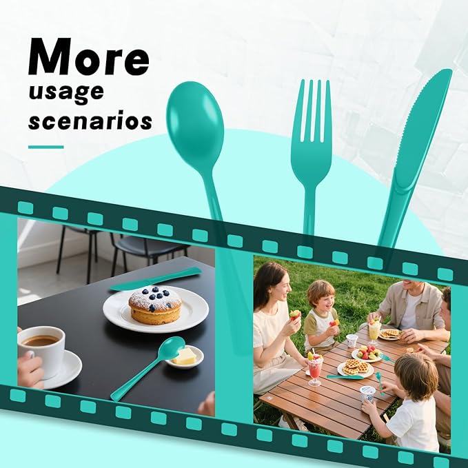 Plastic Silverware 150 PCS Disposable Silverware Heavy Duty Utensil Sets 50 Of Each Forks Knives & Spoons Disposable Cutlery Set For Easter,Birthday,Baby Shower,Garden Party,Wedding(150,Light Green)