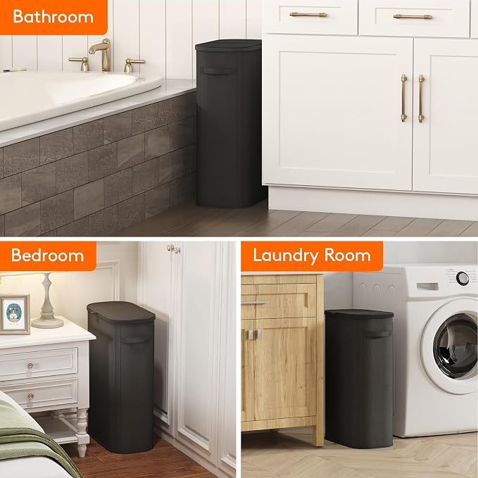 Lifewit Slim Laundry Basket with Lid and Removable Bag, 65L, Black | Collapsible Narrow Laundry Hamper, Skinny Washing Basket with Plastic Frame, Dirty Clothes Organiser for Laundry, RV, Dorm