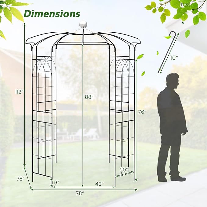 Giantex Birdcage Shape Gazebo - 9.3' H x 6.5' W Metal Arch Trellis for Climbing Plants Clematis Vines, French Style Pergola Pavilion Garden Arbor for Weddings Photoshoots Ceremony Party Outdoor Decor