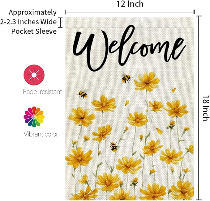 CROWNED BEAUTY Spring Summer Garden Flag Yellow Wildflower Welcome 12x18 Inch Double Sided Small Seasonal Holiday Floral Farmhouse Decoration for Outdoor Lawn Yard