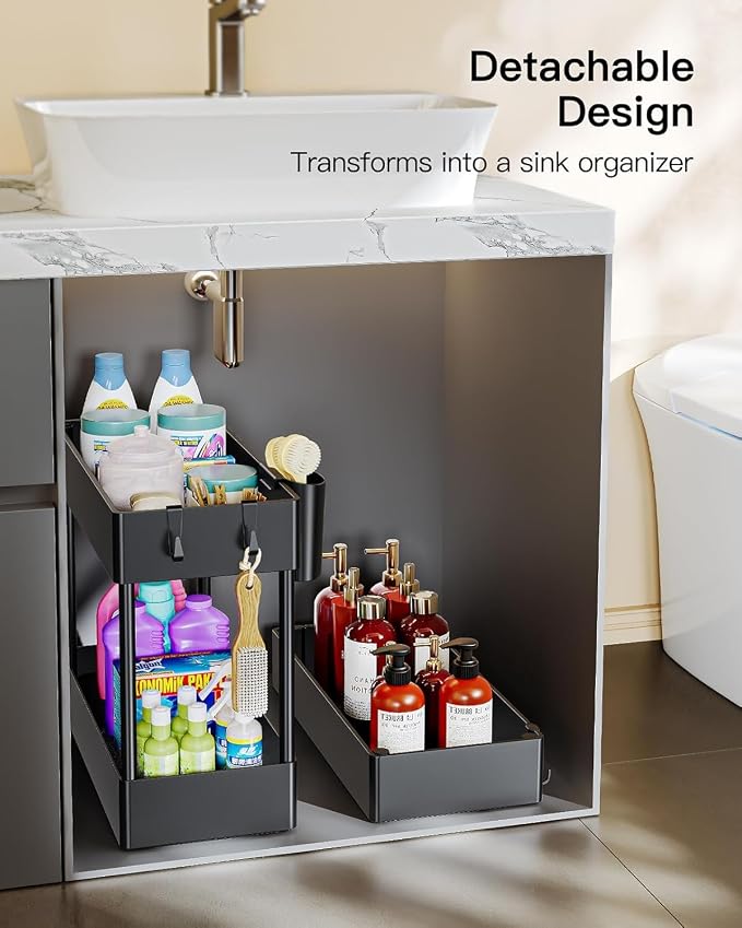 Pipishell 3 Tier Bathroom Storage Cart, Slim Storage Cart with Wheels,Black