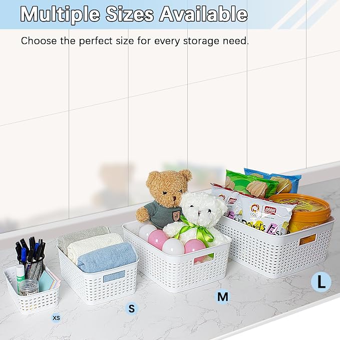 Soddeph Plastic Storage Baskets for Cabinets, Household Pantry Organization with Handle,Organizer Bins for Room,Bathrooms,Under-Sink,Kitchen (Yellow, XS-3PACK)