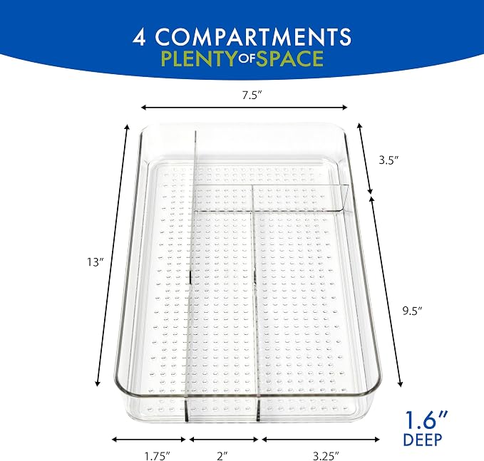 Dial Industries Small Utensil Silverware Kitchen Drawer Organizer, Clear