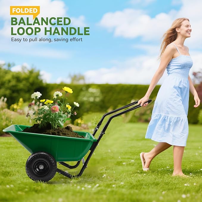 Foldable Handle 2 Wheel Garden Cart with 10" Pneumatic Tires-Heavy Duty Yard Wagon for Soil,Mulch,Plants,Easy Storage,High Stability&Quick Assembly(Green)