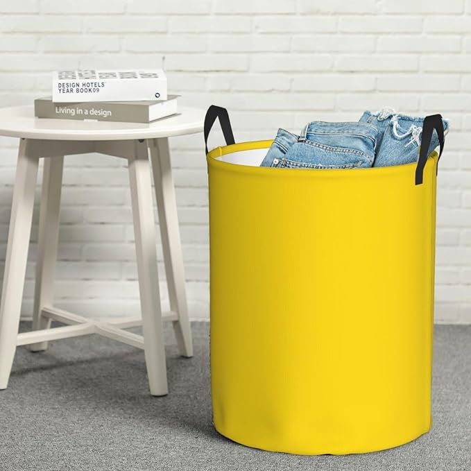 19.6" Large Laundry Hamper Bag, Sunshine Yellow Color Collapsible Laundry Basket Dirty Clothes Organizer Washing Bin for Family Essentials Storage