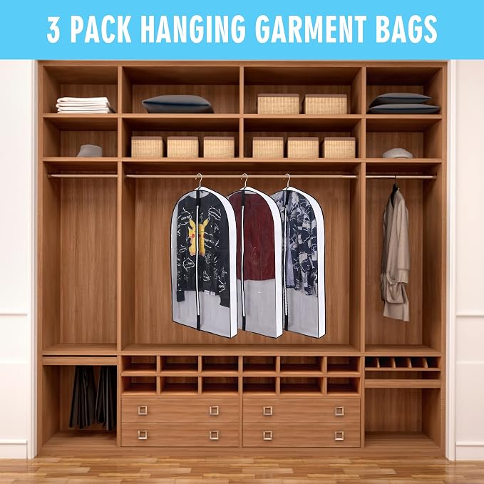 40" Garment Bags for Hanging Clothes, Clear Proof Suits Covers with 4" Gussets for Closet Storage and Travel Hanging Clothes Bag for Coat, Sweater, Jacket, Dress, Shirts (6 Pack - 40")