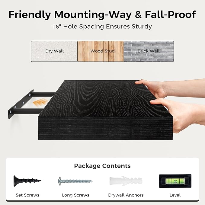 Black Floating Shelves 55 Inch Long, 12 Inch Deep Floating Shelves for Wall, 55 x 9 Large Floating Shelf for Fireplace Mantel, 2" Thicked Wall Shelves for Living Room, Bedroom Storage, 1 Pack