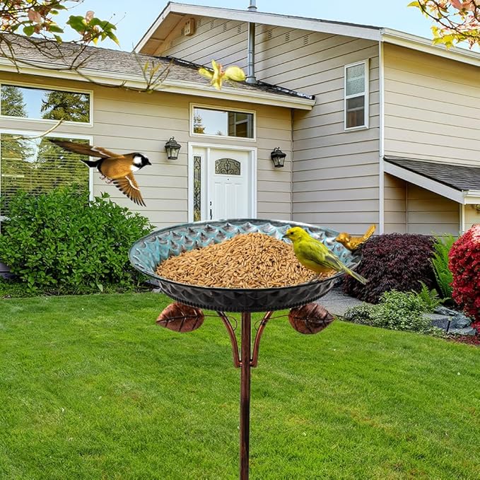 VEWOGARDEN 38 Inch Height Metal Bird Bath for Outside, Standing Bird Bath with Stake for Outdoors Garden Yard Patio Decoration, Light Blue