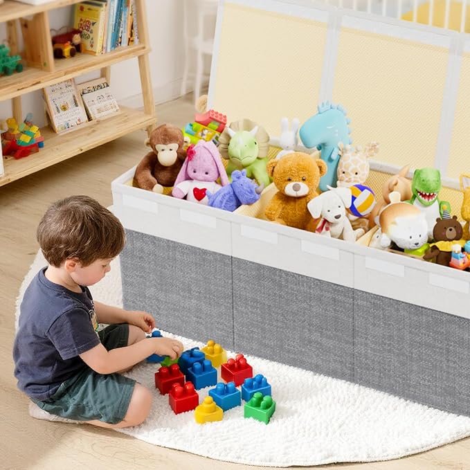 Dayacoco Extra Large Toy Box, Collapsible Toy Storage, Kids Organizer, Gray | Collapsible & Sturdy. For Kids, Boys & Girls. Organizes Toys, Books & Blankets. For Playroom, Nursery & Bedroom.
