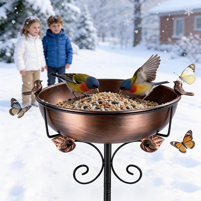 1.5 Gallon Metal Bird Bath for Outside, 38.18 Inch Vintage Freestanding Bird Bath with Upgraded 5 Pronged Base & Sturdy Metal Stake, Dual-Use Birdbath & Birdfeeder for Garden Patio Yard Lawn Decor