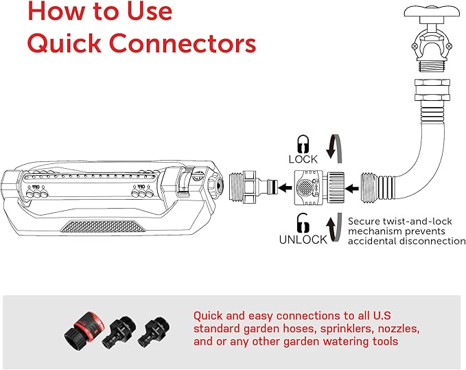 Eden 96212 Turbo Oscillating Sprinkler | Covers Up to 4,400 sq. ft., 18 Precision Nozzles, Adjustable Range, Flow Control, Triple Nozzle Width Switches, Turbo Drive Motor, Quick Connect Bundle