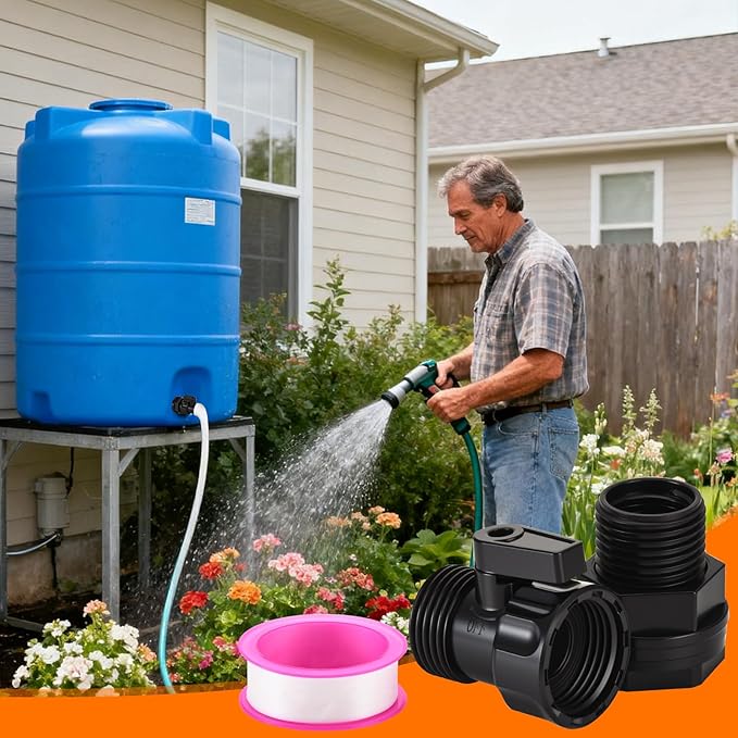 3/4 Inch Rain Barrel Spigot Kit with 3/4 Inch Shut Off Valve & Bulkhead Fitting, Plastic Garden Hose Faucet Adapter for Rain Barrels Aquariums Water Tanks Tubs Pools Spigot(4 Pack )