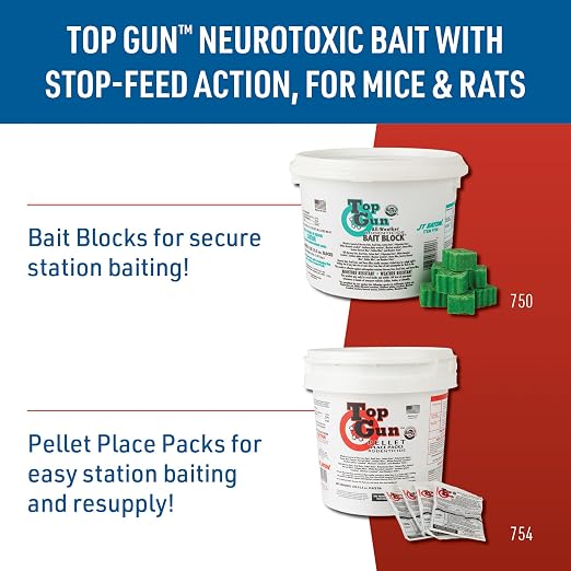 Top Gun All-Weather Bait Blocks – Weather-Resistant Rodenticide for Effective Rat & Mouse Control | Weather-Resistant Formula; Designed for Wet Outdoor Conditions; Place in Tamper-Resistant Bait Stations