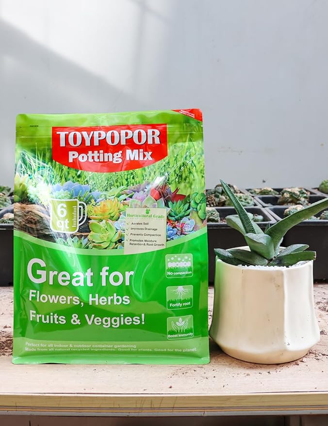 TOYPOPOR Succulent Soil, Cactus Potting Mix 12 Pounds/6QTS, High Drainage, Pre-Mixed Ready to Use for All Succulent Varieties, Indoor Plants, Bonsai, Terrarium, Houseplant, 70% Particles 30% Soil