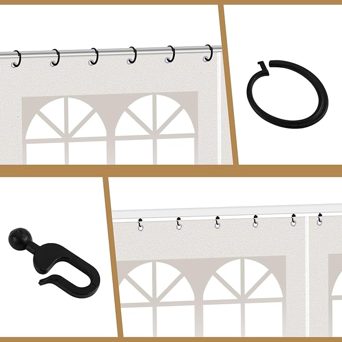 Gazebo Privacy Curtains 10' x 10' with PVC Windows, 4-Panels Side Wall with Zipper Universal Replacement for Patio, Outdoor Canopy, Garden and Backyard, Beige