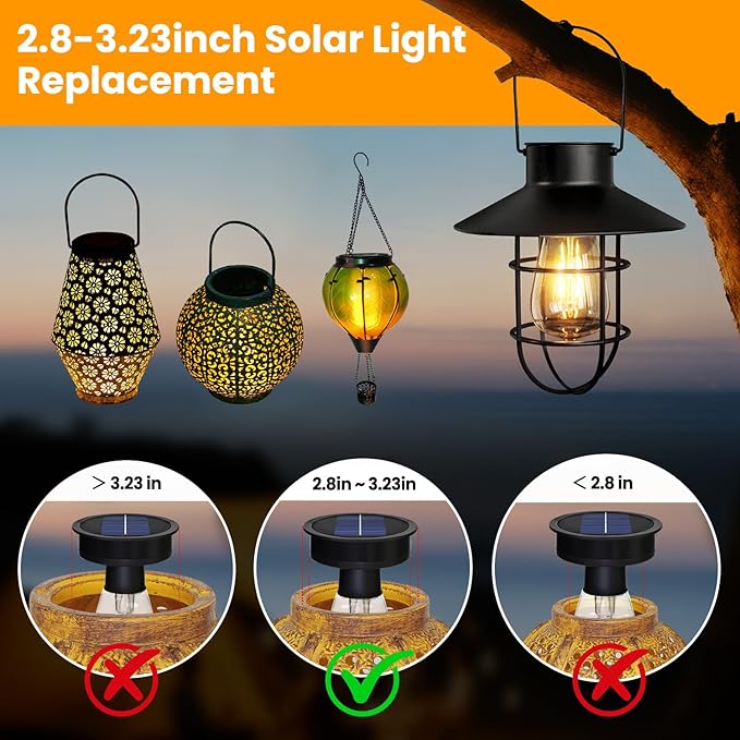4 Pack Replacement Solar Light Tops,3.23in Solar Hanging Lantern Replacement Parts Outdoor Light Bulbs ,Small Waterproof Lantern for Outside Garden Patio Decor,DIY Gifts
