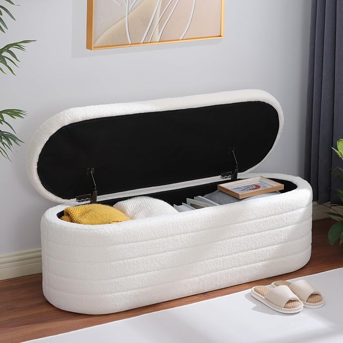 Ottoman with Storage 45.5" Storage Ottoman Bench White