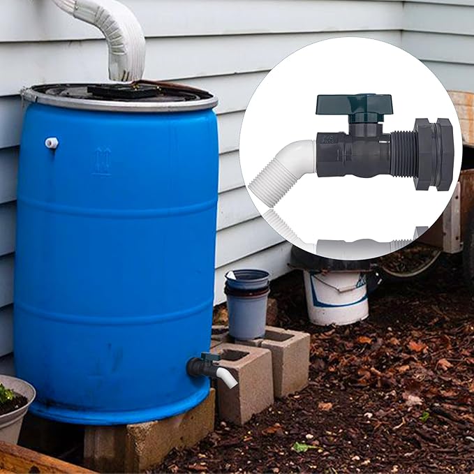 PVC Rain Barrel 45° Elbow, 3/4" Rain Barrel Valve with Bulkhead Connector and Hose Adapter, Garden Faucet Kit for Water Tanks, Aquariums, Bathtubs, Pools, Garden Buckets