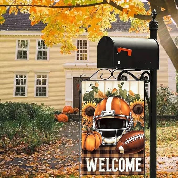 Fall Football Garden Flags for Outside 12x18 Double Sided, Small Burlap Seasonal Rustic Autumn Welcome Garden Flag Fall Decorations for Home Porch, Decorative Outdoor Yard Lawn Flags