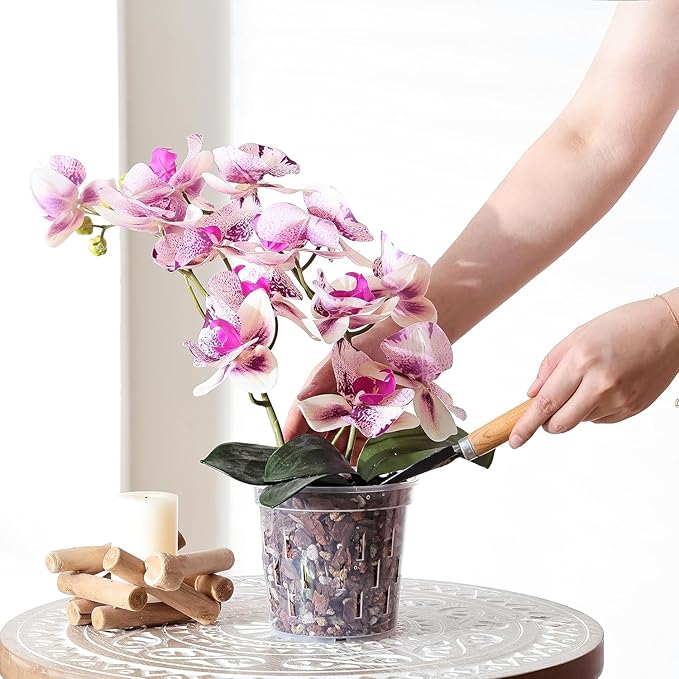 TRUEDAYS Orchid Pot 9 Pack – 3 Each of 4/5/6 Inch Clear Orchid Pots with Drainage Holes for Repotting – Ideal for Healthy Root Growth – Sturdy Plastic Plant Pot for Indoor & Outdoor Plants