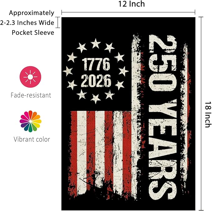 250 Anniversary Usa Garden Flags for Outside, 250 Anniversary USA Flag 250 Year American Flag 1776-2026 Patriotic 4th of July Decorations Yard Sign Double-Sided Waterproof Flag 12x18 Inch