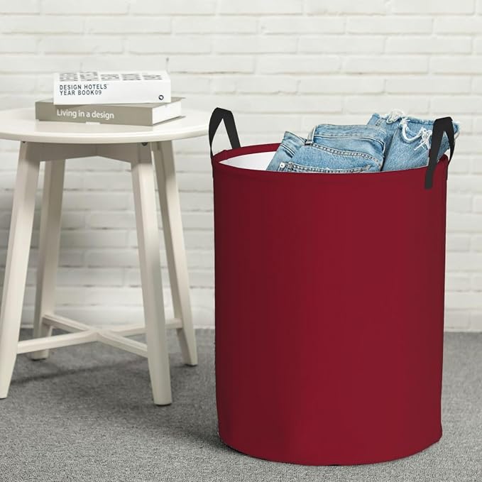 19.6" Large Laundry Hamper Bag, Burgundy Trend Color Collapsible Laundry Basket Dirty Clothes Organizer Washing Bin for Family Essentials Storage