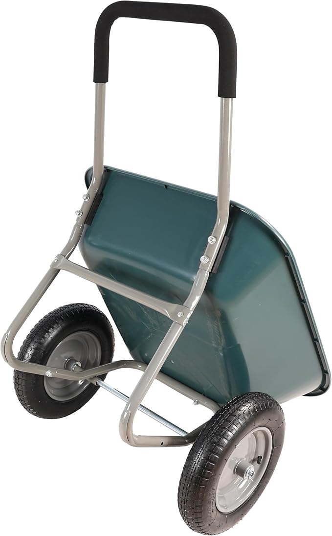 Steel Garden Cart, Heavy Duty Garden Wagons, Wheel Barrow Two Wheeled Trolley, Utility Metal Wagon with 15 inch Pneumatic Wheel(Green + ABS+Steel)