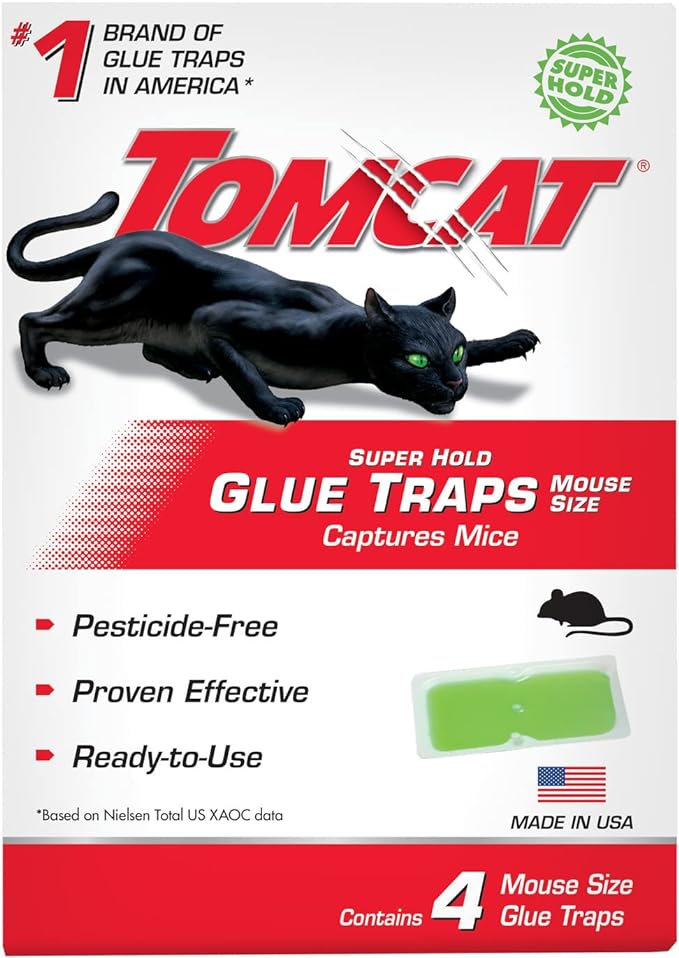 Tomcat Super Hold Glue Traps Mouse Size, 3-Pack (12 Glue Traps) | For Mice, Cockroaches, Spiders, and Scorpions, Ready-To-Use, 3 Packages Each with 4 Glue Traps