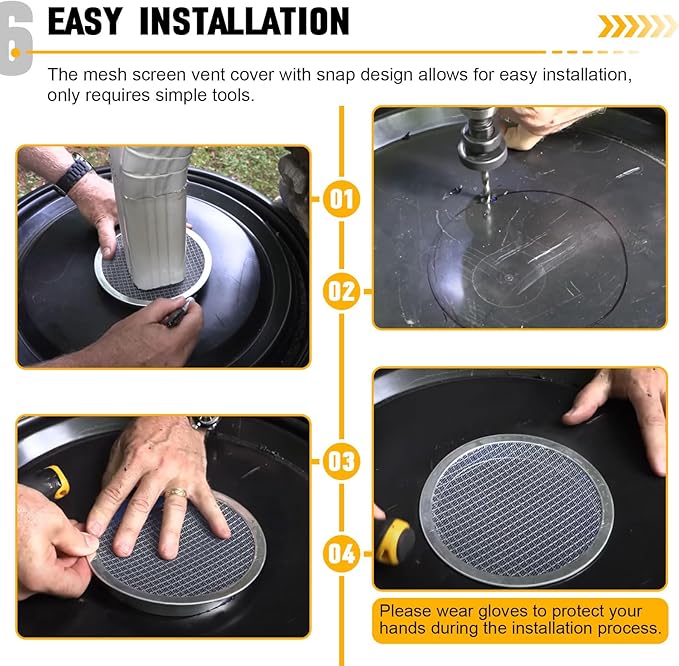 6 inch Rain Barrel Screen Filter, Rain Barrel Cover Vent for Rain Water Collection Barrel Diverter System, Mesh Screen Vent Cover, 2 Pcs