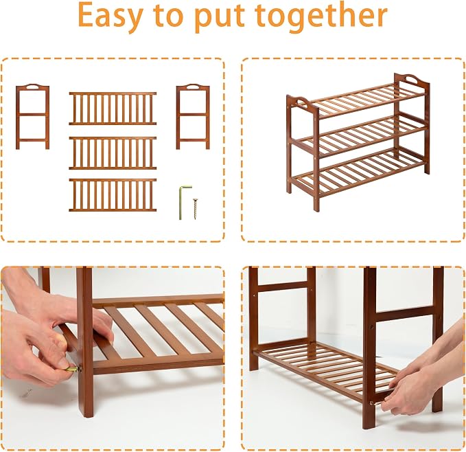 3 Tier Bamboo Shoe Rack, Shoe Shelf Shoes Rack Shoe Organizer for Closet, Entryway, Bedroom, Living Room, Front Door, Studio, Bathroom