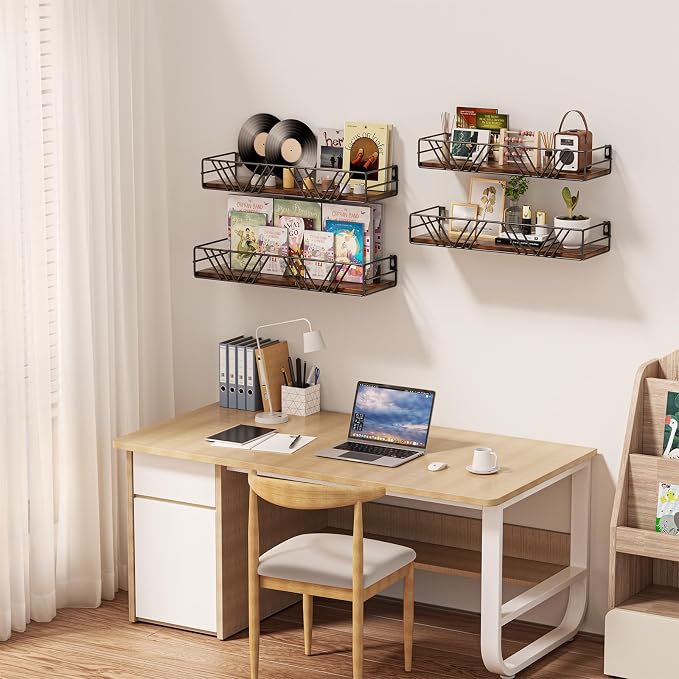 Floating Shelves for Wall, 4 Sets Rustic Shelf with Metal Frame