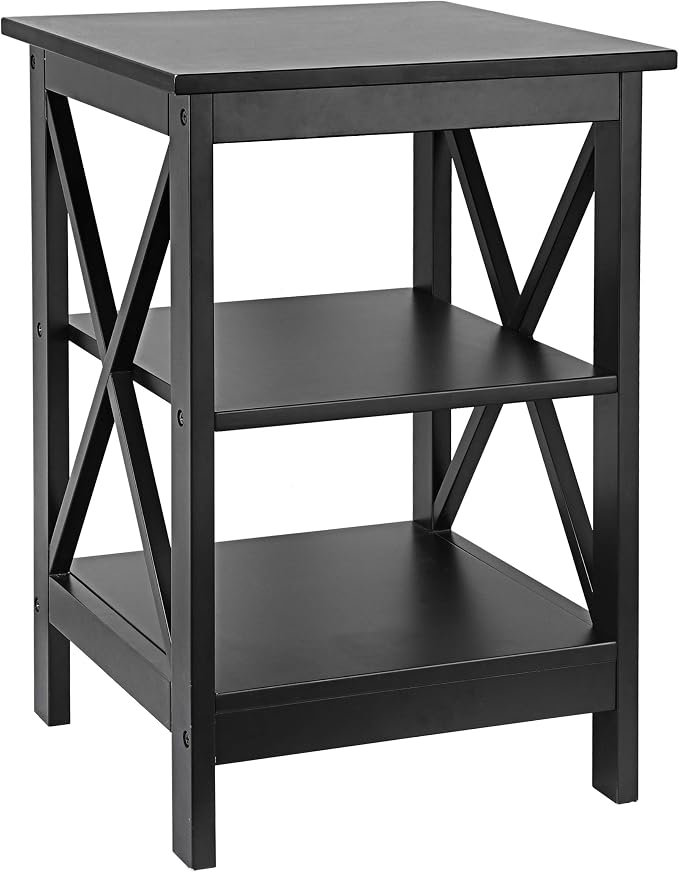ZenStyle End Table 3-Tier X-Design Side Table with Storage Shelves Sofa Side Table Storage Organizer Display for Bedroom, Living Room, Office, Nursery Room, Black