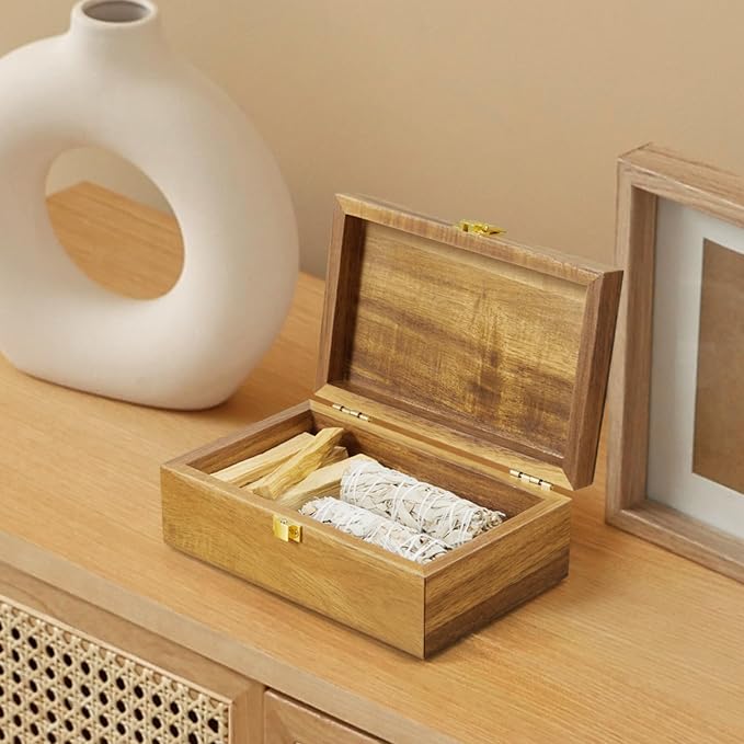 Acacia Wood Decorative Box with Lid, Small Jewelry Box, Memories Box, Keepsake Boxes with Lids, Wooden Gift Box
