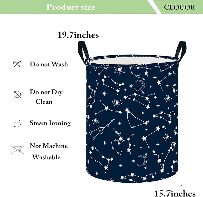 CLOCOR Large Blue Round Laundry Hamper,Waterproof Storage Basket,Gift Basket(Starry Sky)