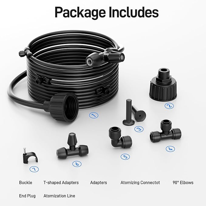 Outdoor Misting System Patio Cooling Kit 75FT Patio Misters with Mist Hose Nozzles Water Mister Cooling System for Backyard Garden Deck Pergola Gazebo Greenhouse Chicken Coop Dog Kennel