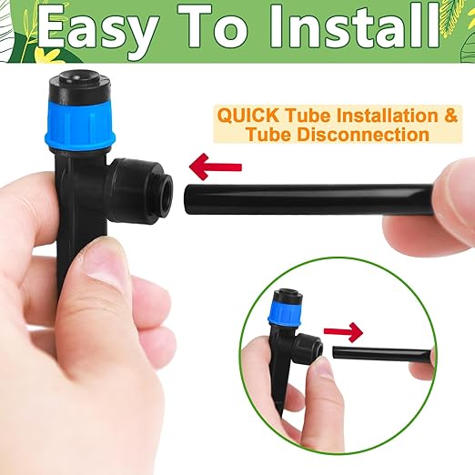 Push-to-Fit Drip Irrigation Vortex Emitters for 1/4" Drip Irrigation Tubing, 30 Pcs Adjustable 360 Degree Water Flow Fan Shape Drippers with Stake for 4/7mm Tube for Garden Watering System