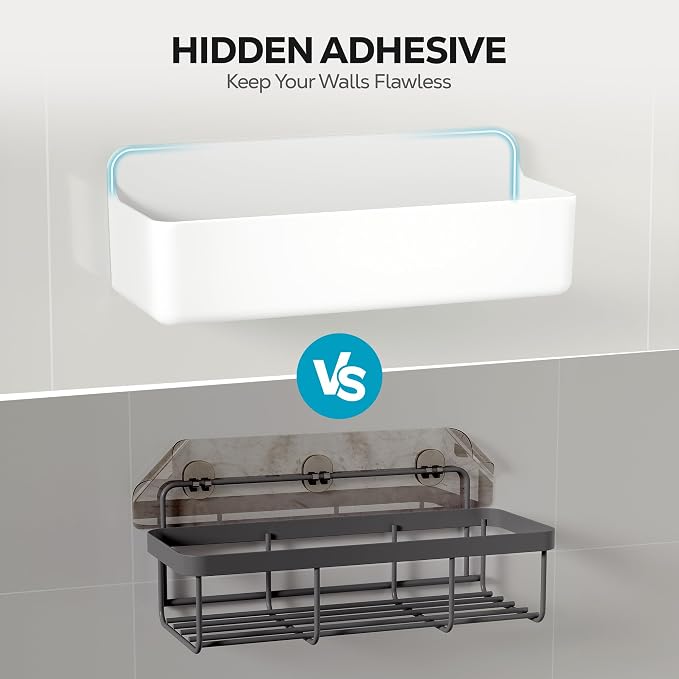 Nieifi Adhesive Shower Shelves, White, 2 Pieces | Rustproof ABS, Large Capacity, Removable Design, No Drilling Shower Organizer for Bathroom Storage & Home Decor