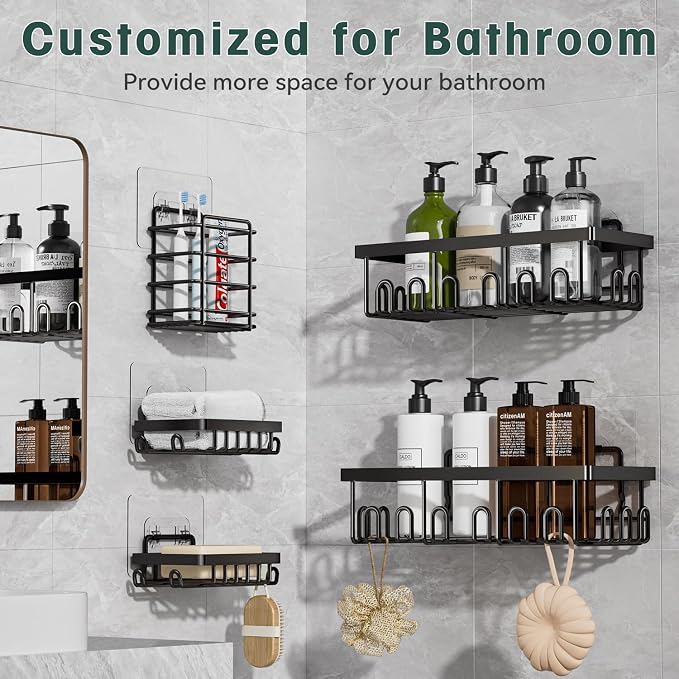 5-Pack Adhesive Shower Caddy for Bathroom & Home Decor Black