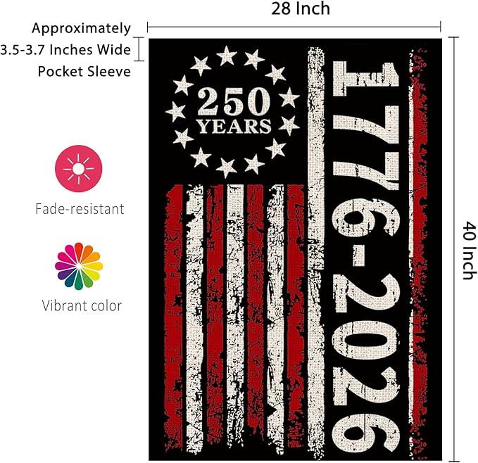 250 Anniversary Usa Garden Flags for Outside, 250 Anniversary USA Flag 1776-2026 Commemorative USA 250th Anniversary Banner 4th of July Decorations Patriotic Yard Sign Double-Sided Waterproof House Flag 28x40 Inch 250 Year American Flag
