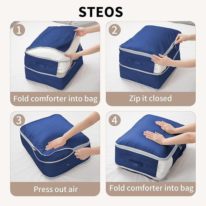 Comforter Storage Bag 66 L - 4 Pack Blanket Storage Organizer Compression Bags, Large Capacity Ultra Space Saving Self Organize for Bedding, Pillow, Duvet, Sheet Storage with Zipper Window