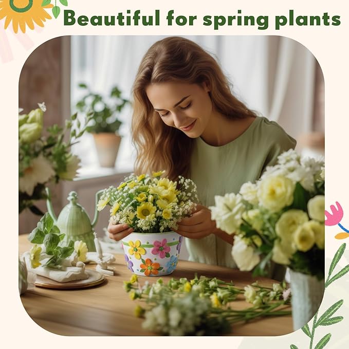 Zubebe 12 Pcs Spring Paint Your Own Flower Plaster Pots Bulk Unfinished Succulent Pots Painting Kit with Drainage Hole Mini Paintable Plant Vase Ready to Paint Planter for Spring Mother DIY Craft