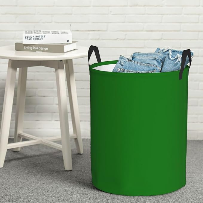 19.6" Large Laundry Hamper Bag, Solid Green Trend Color Collapsible Laundry Basket Dirty Clothes Organizer Washing Bin for Family Essentials Storage