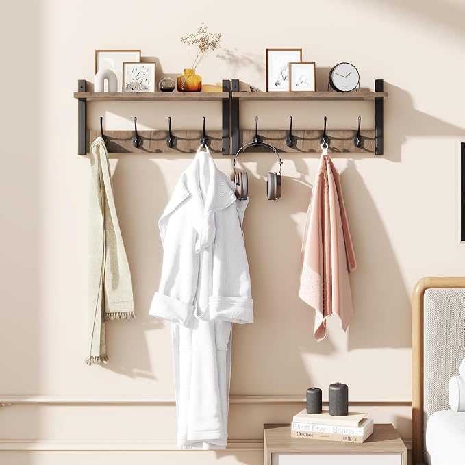 YMYNY Coat Rack Wall Mount with Shelf and Hooks, Silver Gray UHWS001Y-2
