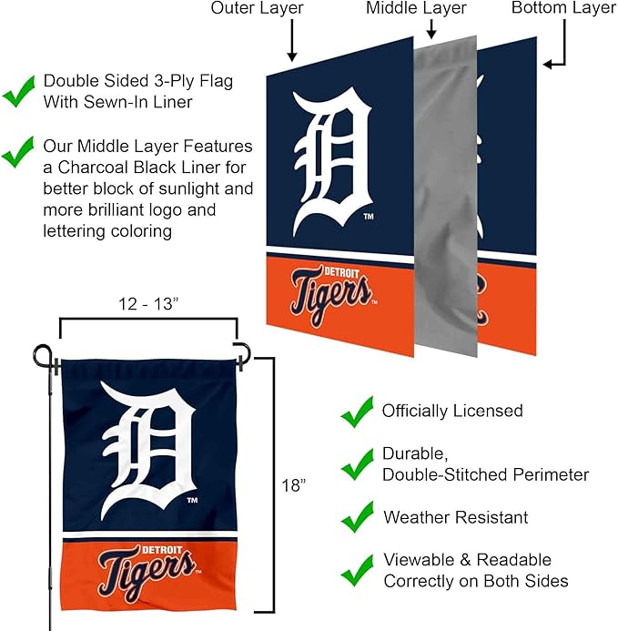 Detroit Baseball Double Sided Garden Flag