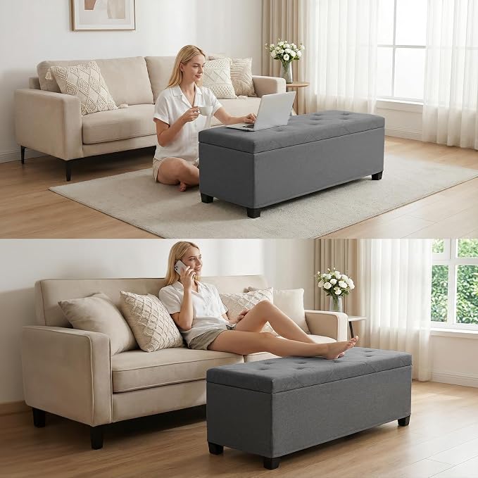DUMOS Storage Ottoman Bench, 43.3 Inch End of Bed Bench for Living Room