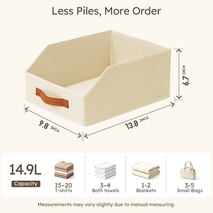 Homsorout Fabric Storage Bins for Organizing - 8 Pack Large Trapezoid Collapsible Storage Bins with Front Handle, Closet Organizers and Storage for Bedroom, Home Shelves, Small Spaces, Beige