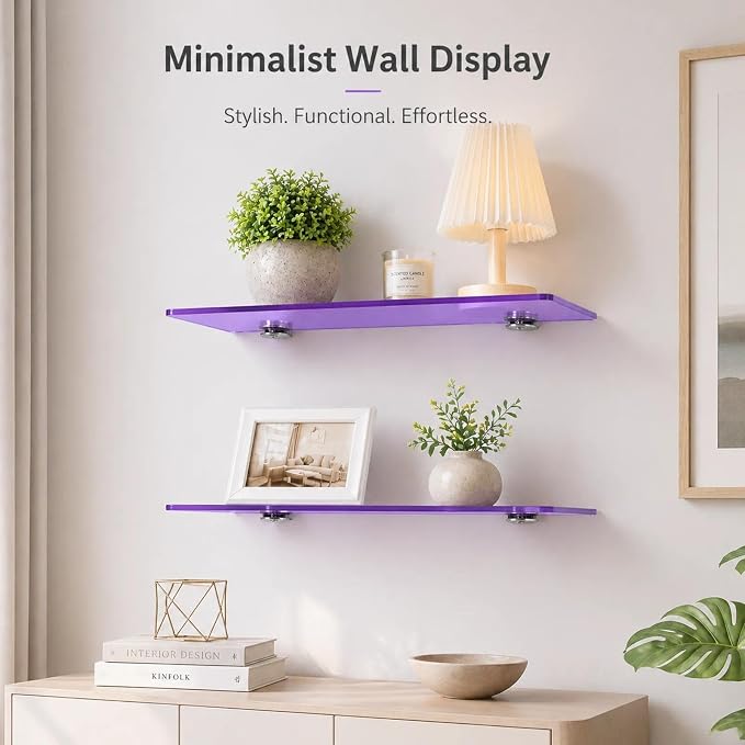 iobiotio Small Floating Shelves, 15'' Shelves for Wall, Decorative Floating Shelves for Home Office, Wall Mounted Rack, Purple, 2 Pcs