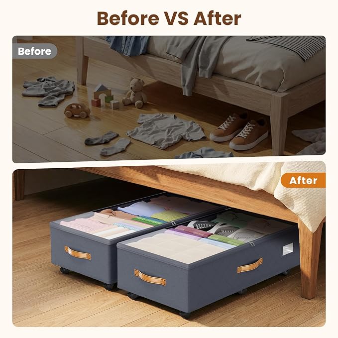 Budding Joy 80L 2 Pack Adjustable Under Bed Storage Containers with Wheels