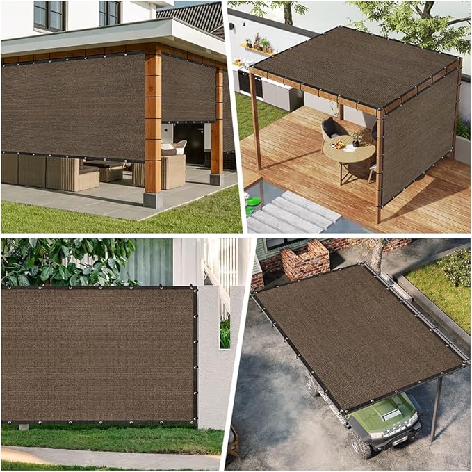 SEEYE 90% Sun Shade Cloth, 6 x 12 FT Durable Privacy Screen Shade Cover, Pergola Shade Cover with Grommets, UV Block Mesh Tarp for Plant Cover, Greenhouse, Patio, Chicken Coop, Balcony, Mocha