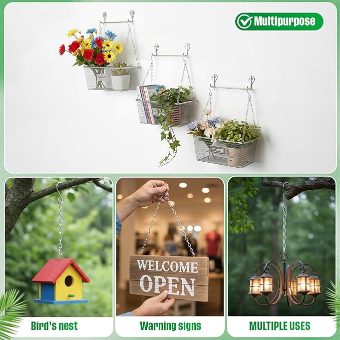 EBOOT 2 Pcs Hanging Chain for Bird Feeders, Planters, Lanterns and Ornaments(23.6 Inch,Silver)